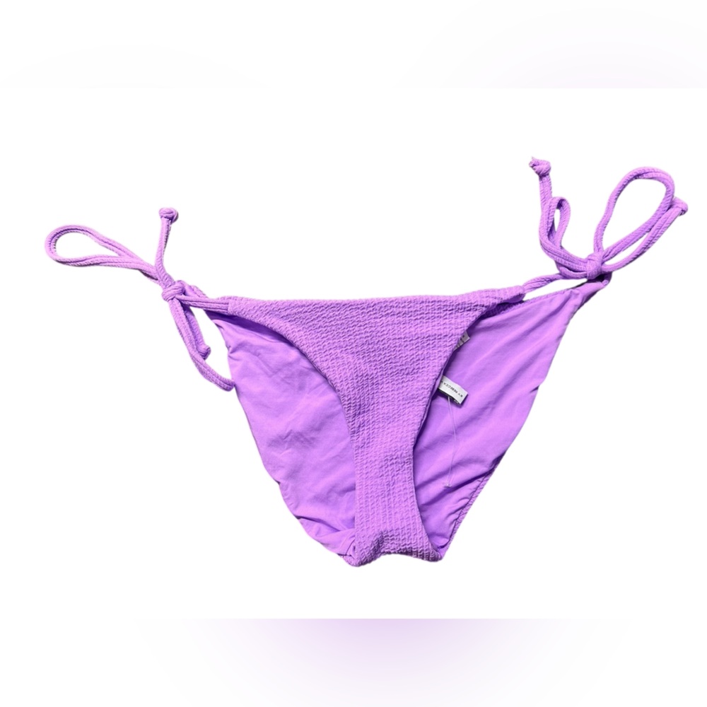 BECCA purple side tie moderate coverage textured bikini swim bottom sz small NWT